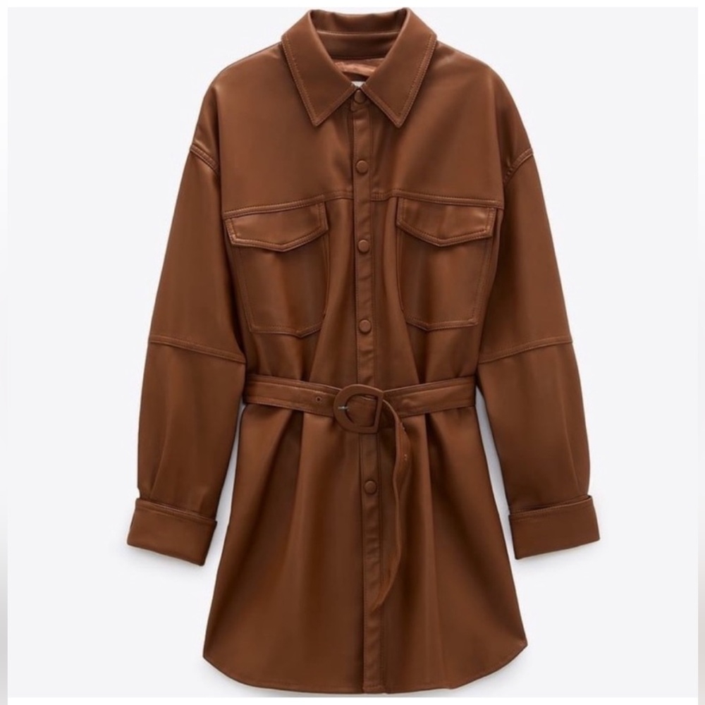 Zara Faux Leather Belted Overshirt/Jacket